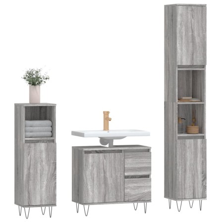 Set Mobili da Bagno 3 pz Grigio Sonoma in Legno Multistrato