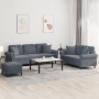 Set di Divani 3 pz con Cuscini Grigio Scuro in Velluto