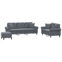 Set di Divani 3 pz con Cuscini Grigio Scuro in Velluto