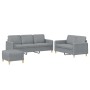 Set di Divani 3 pz con Cuscini Grigio Chiaro in Tessuto