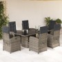 Set da Pranzo da Giardino 7 pz con Cuscini in Polyrattan Grigio