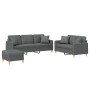 Set di Divani 3 pz con Cuscini Grigio Scuro in Tessuto