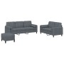 Set di Divani 3 pz con Cuscini Grigio Scuro in Velluto