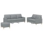 Set di Divani 3 pz con Cuscini Grigio Chiaro in Tessuto