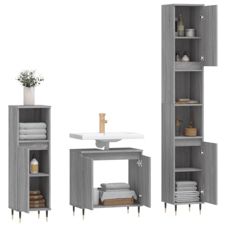 Set Mobili da Bagno 3 pz Grigio Sonoma in Legno Multistrato