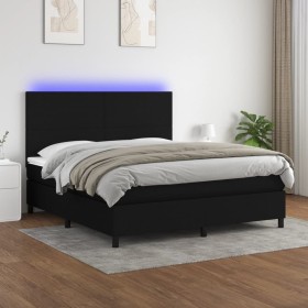 Letto a Molle con Materasso e LED Nero 160x200 cm in Tessuto