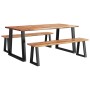 Set da Pranzo 3 pz con Bordi Vivi in Legno Massello di Acacia