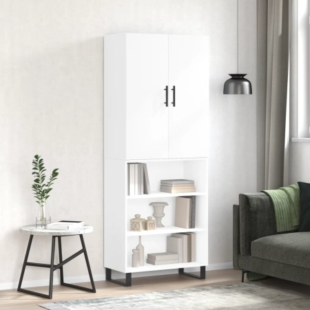 Credenza Bianco Lucido 69,5x34x180 cm in Legno Multistrato