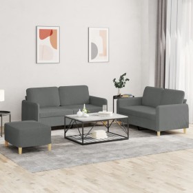 Set di Divani 3 pz con Cuscini Grigio Scuro in Tessuto