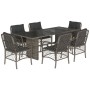 Set da Pranzo da Giardino 7 pz con Cuscini in Polyrattan Grigio