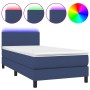 Letto a Molle con Materasso e LED Blu 90x190 cm in Tessuto