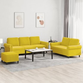 Set di Divani 3 pz con Cuscini giallo in Velluto