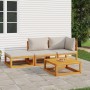 Set Salotto Giardino 4pz Cuscini Grigio Chiaro Legno Massello