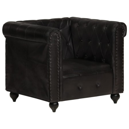 Poltrona Chesterfield Nera in Vera Pelle