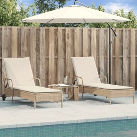 Lettini Prendisole 2 pz con Cuscini Beige in Polyrattan