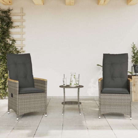 Set da Bistrò 3 pz con Cuscini Grigio in Polyrattan