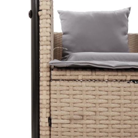 Lettino Prendisole con Tetto e Tende Beige in Polyrattan