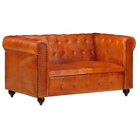 Divano Chesterfield a 2 Posti Tanno in Vera Pelle