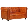 Divano Chesterfield a 2 Posti Tanno in Vera Pelle