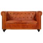 Divano Chesterfield a 2 Posti Tanno in Vera Pelle