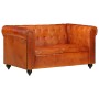 Divano Chesterfield a 2 Posti Tanno in Vera Pelle