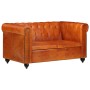 Divano Chesterfield a 2 Posti Tanno in Vera Pelle