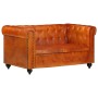 Divano Chesterfield a 2 Posti Tanno in Vera Pelle
