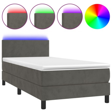 Letto a Molle con Materasso e LED Grigio Scuro 90x190cm Velluto