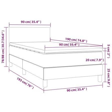 Letto a Molle con Materasso e LED Grigio Scuro 90x190cm Velluto