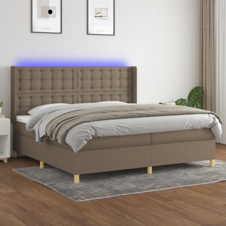 Letto a Molle Materasso e LED tortora 200x200cm in Tessuto