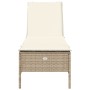 Lettino Prendisole con Cuscini Beige in Polyrattan