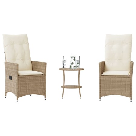 Set da Bistrò 3 pz con Cuscini Beige in Polyrattan