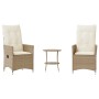 Set da Bistrò 3 pz con Cuscini Beige in Polyrattan