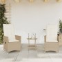 Set da Bistrò 3 pz con Cuscini Beige in Polyrattan