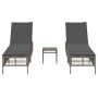Lettini Prendisole 2 pz con Tavolino Grigio in Polyrattan