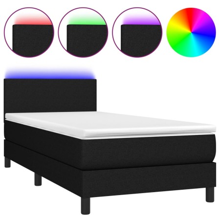 Letto a Molle con Materasso e LED Nero 90x190 cm in Tessuto