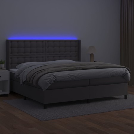 Giroletto Molle con Materasso e LED Grigio 200x200cm Similpelle