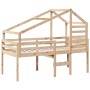 Letto a Soppalco con Tetto 90x190 cm Legno Massello di Pino