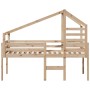 Letto a Soppalco con Tetto 90x190 cm Legno Massello di Pino