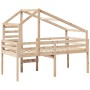 Letto a Soppalco con Tetto 90x190 cm Legno Massello di Pino