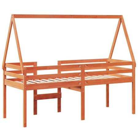 Letto a Soppalco con Tetto Cera 75x190cm Legno Massello di Pino