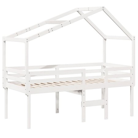 Letto a Soppalco con Tetto Bianco 90x190 cm in Legno di Pino