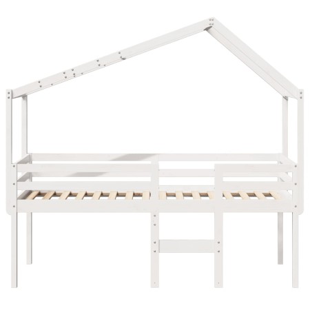 Letto a Soppalco con Tetto Bianco 90x190 cm in Legno di Pino