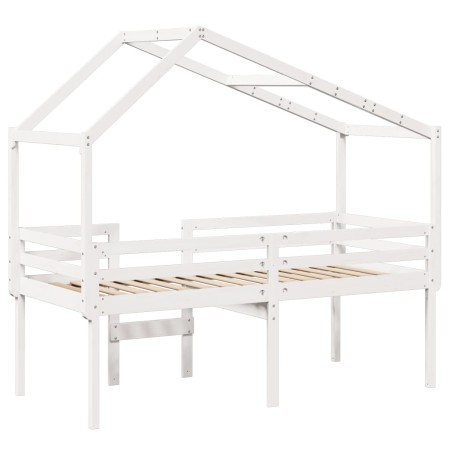 Letto a Soppalco con Tetto Bianco 90x190 cm in Legno di Pino