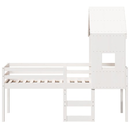 Letto a Soppalco con Tetto Bianco 80x200 cm in Legno di Pino