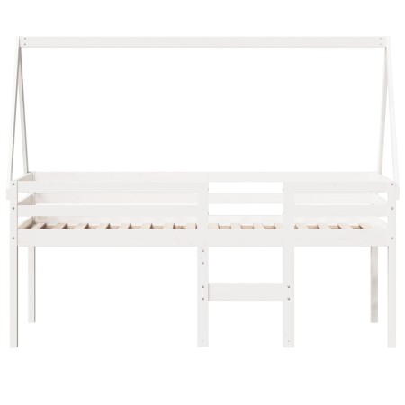 Letto a Soppalco con Tetto Bianco 90x200 cm in Legno di Pino