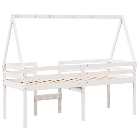 Letto a Soppalco con Tetto Bianco 90x200 cm in Legno di Pino