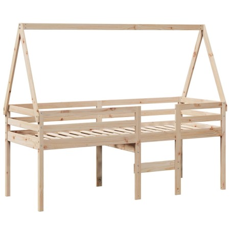 Letto a Soppalco con Tetto 90x190 cm Legno Massello di Pino