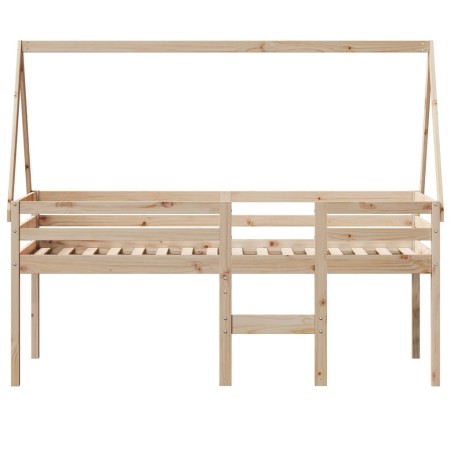 Letto a Soppalco con Tetto 90x190 cm Legno Massello di Pino