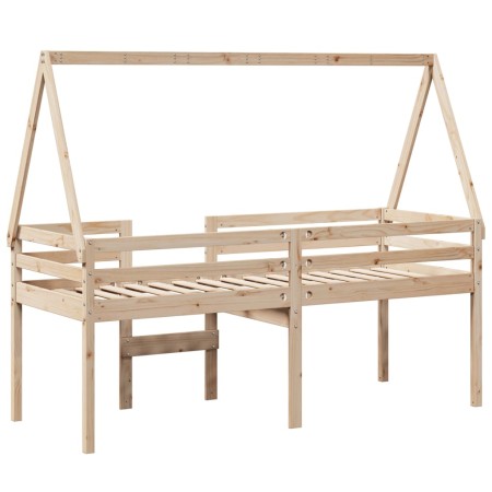 Letto a Soppalco con Tetto 90x190 cm Legno Massello di Pino